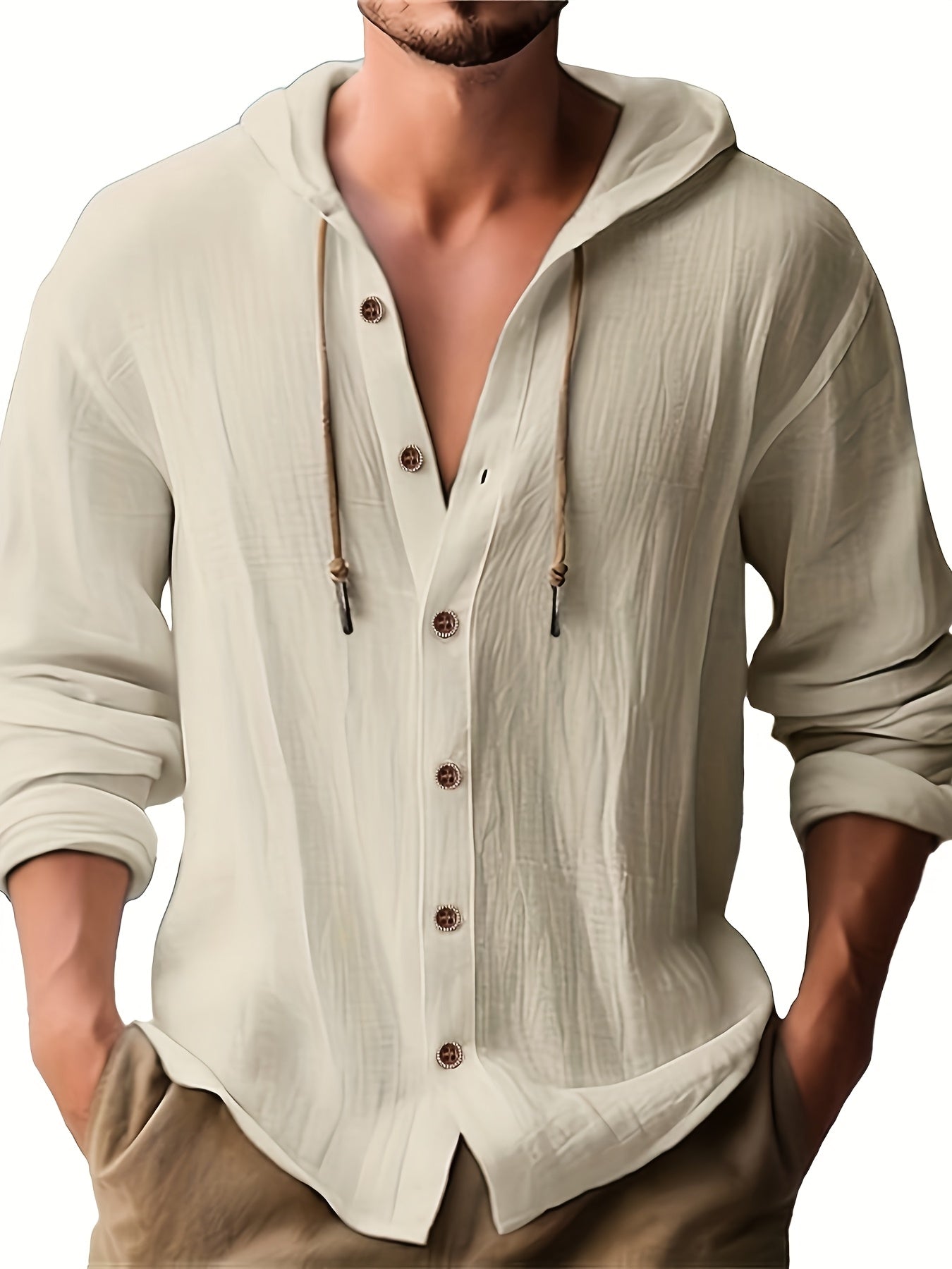 HOODED LINEN SHIRT FOR MEN