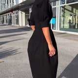 Hélène | Robe midi à col chemise et poches