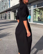 Hélène | Robe midi à col chemise et poches