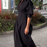 Hélène | Robe midi à col chemise et poches