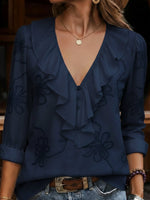 Isaure | Blouse à volants, col V et broderie fleurie