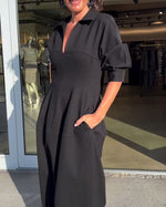 Hélène | Robe midi à col chemise et poches