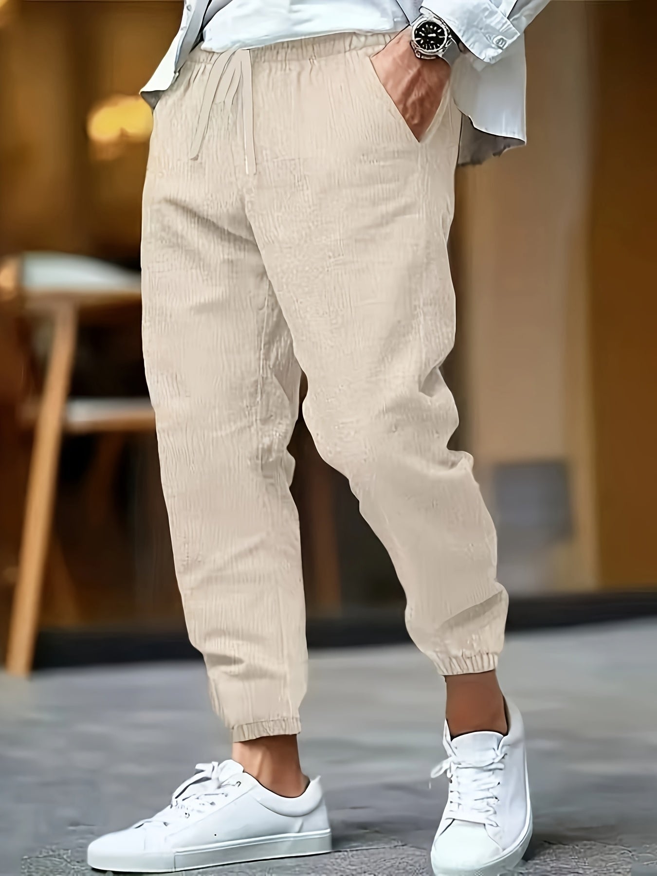 LINEN DRAWSTRING TROUSERS FOR MEN