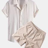 Ensemble — chemise jacquard géométrique à col cubain & short texturé froissé à cordon
