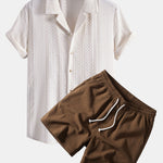 Ensemble — chemise jacquard géométrique à col cubain & short texturé froissé à cordon