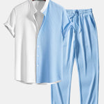 Ensemble — chemise côtelée bicolore à col officier coupe ajustée & pantalon côtelé