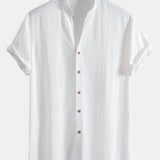 Chemise en lin et viscose à col V et manches courtes