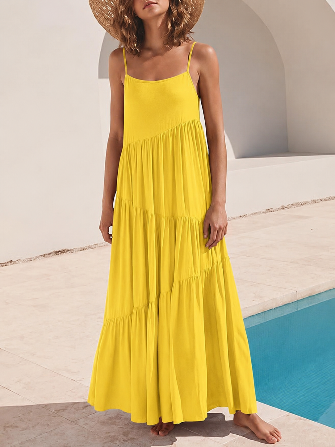 Isaure | Robe aérienne à volants étagés Jaune, photo studio
