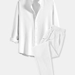 Ensemble Améline — chemise côtelée à col officier et manches longues coupe ajustée & pantalon côtelé