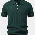 Ensemble Améline — polo en maille ajourée jacquard géométrique & pantalon en lin à jambe droite