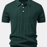Ensemble Améline — polo en maille ajourée jacquard géométrique & pantalon en lin à jambe droite