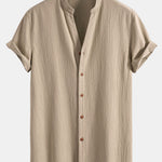 Ensemble — chemise texturée froissée à col V & pantalon en lin à jambe droite