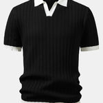 Ensemble — polo en maille texturée contrastante à col Johnny & pantalon fuselé