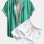 Ensemble — chemise boutonnée rayée & short de bain mi-long à cordon
