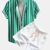 Ensemble — chemise boutonnée rayée & short de bain mi-long à cordon