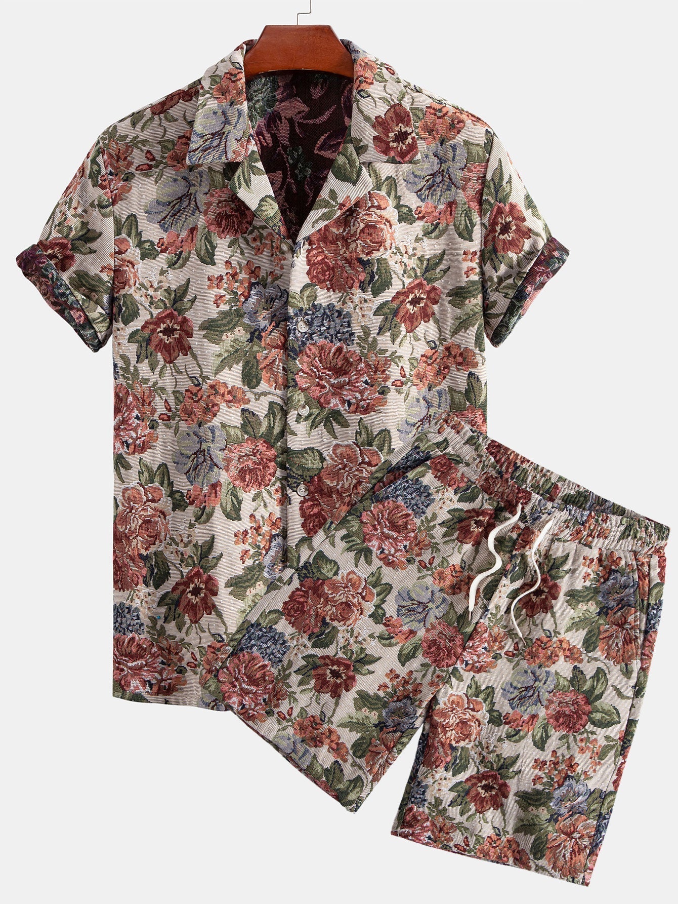 Ensemble — chemise cubaine jacquard floral & short