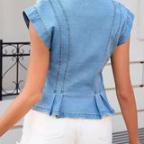 Top en Jean Sans Manches à Col V