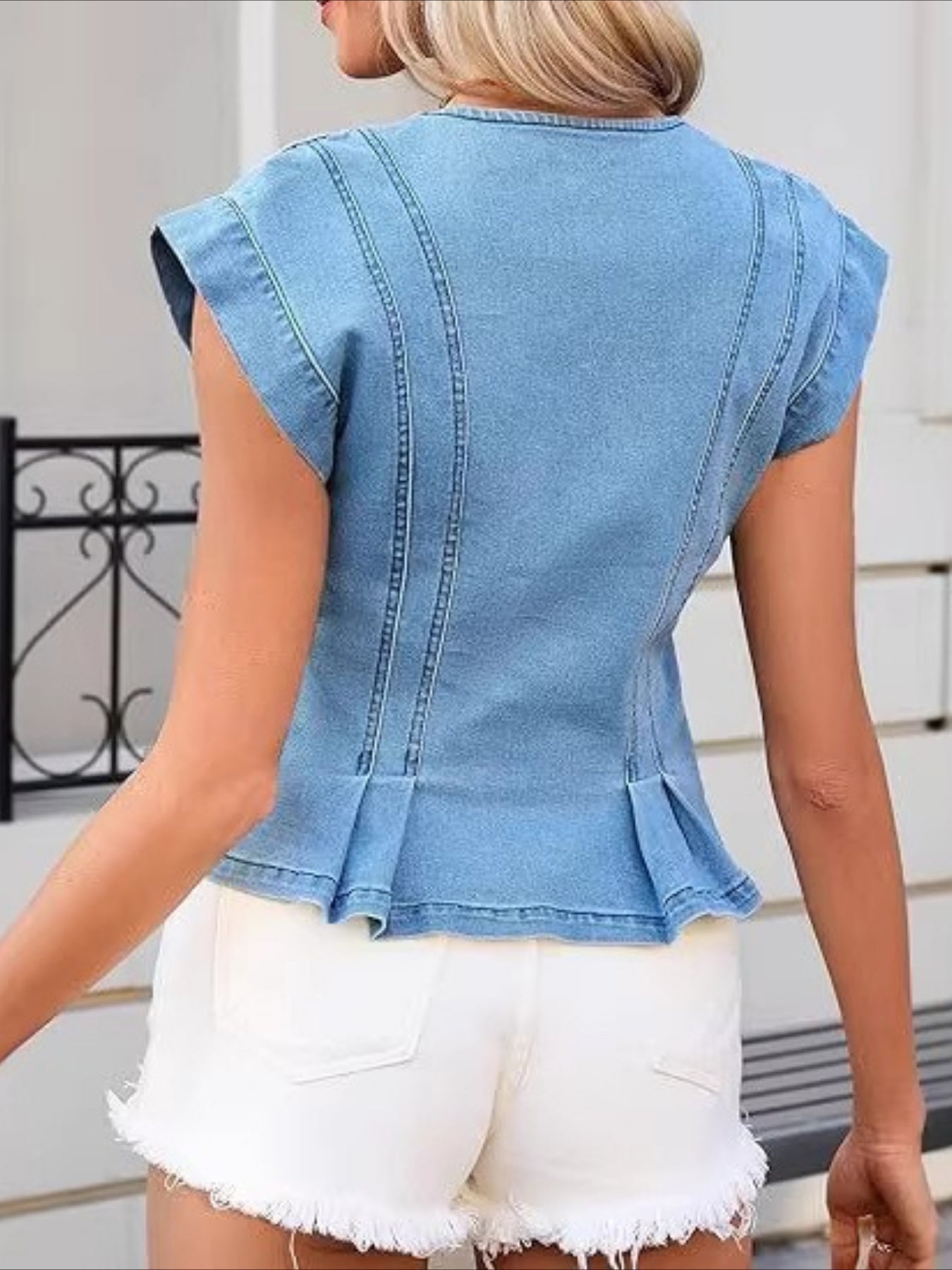 Top en Jean Sans Manches à Col V