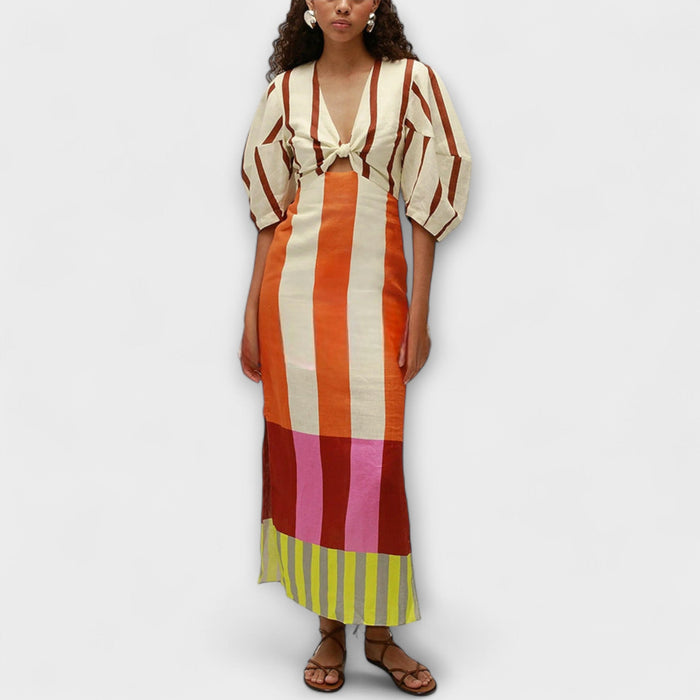 Kaya | Robe longue décolletée à manches ballon