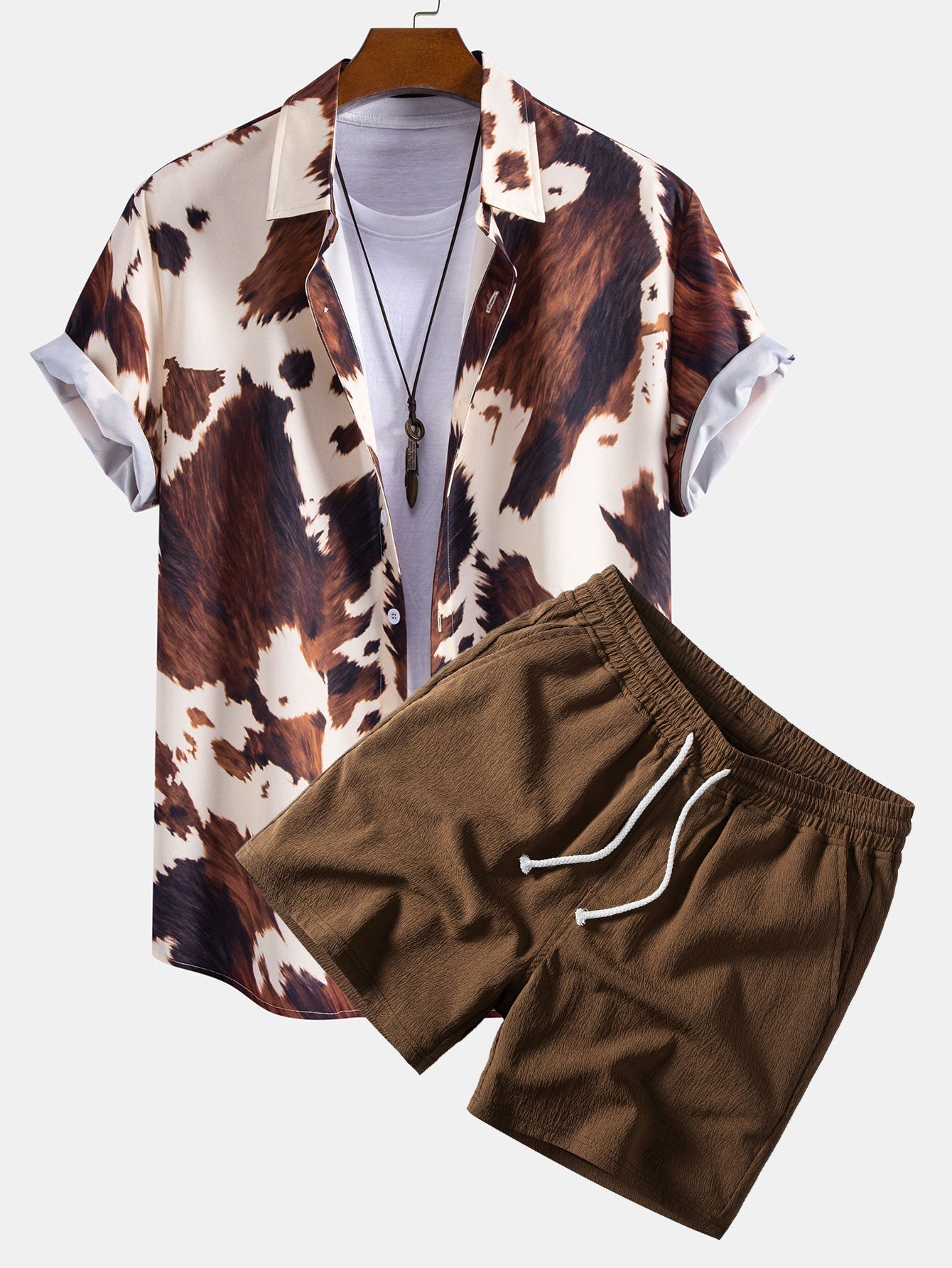 Ensemble Capucine — chemise à imprimé vache & short texturé froissé à cordon