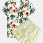 Ensemble — chemise à imprimé flamants roses et palmiers coupe décontractée & short de bain