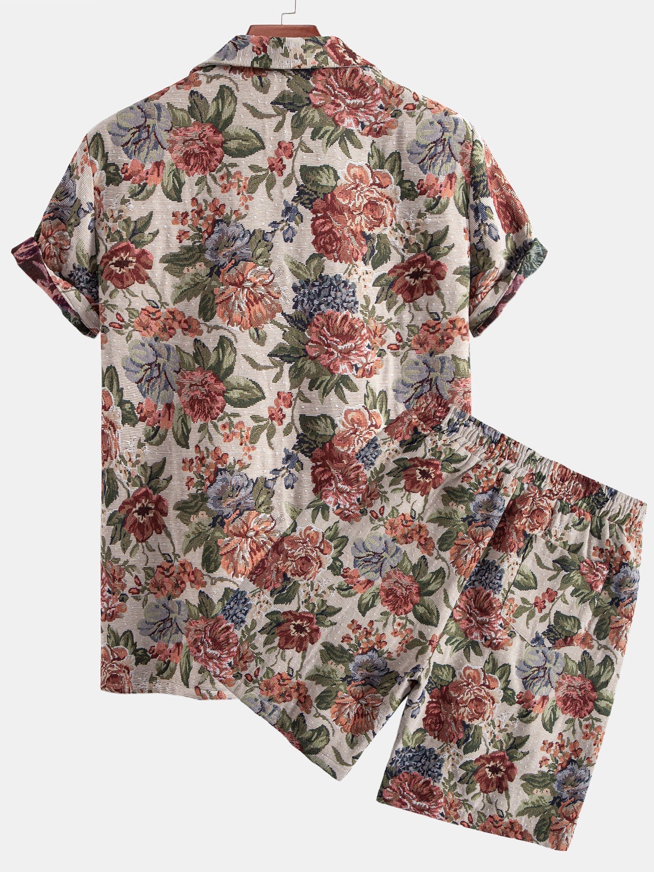 Ensemble — chemise cubaine jacquard floral & short