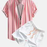 Ensemble — chemise boutonnée rayée & short de bain mi-long à cordon