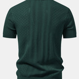 Ensemble Améline — polo en maille ajourée jacquard géométrique & pantalon en lin à jambe droite