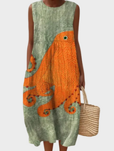 Laurette | Robe midi sans manches à motif pieuvre