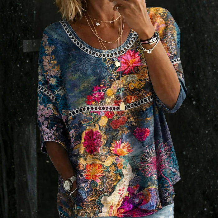 Blouse en Jean Imprimé Fleurs Vintage