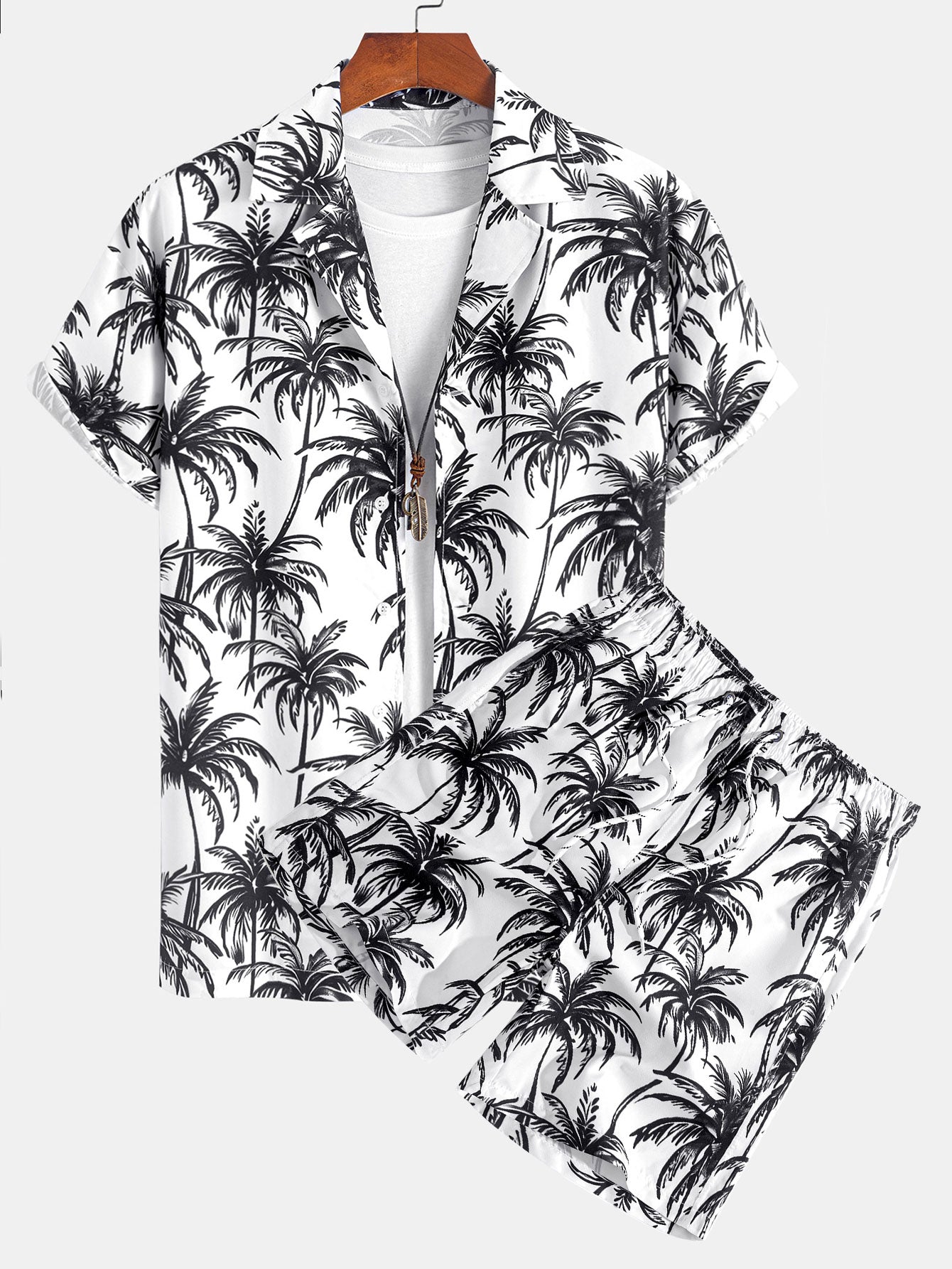 Ensemble — chemise à imprimé palmiers coupe décontractée & short de bain à imprimé palmiers