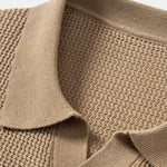 Ensemble — polo en maille crochetée texturée à col Johnny & pantalon en lin