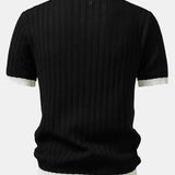 Ensemble — polo en maille texturée contrastante à col Johnny & pantalon à taille élastique