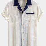 Ensemble — chemise cubaine texturée contrastante & pantalon à jambe droite