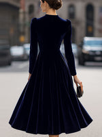 Robe Midi à Manches Longues Bleu Marine