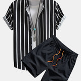 Ensemble — chemise boutonnée rayée & short de bain mi-long à cordon