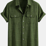 Ensemble Capucine — chemise texturée à deux poches & pantalon en lin à jambe droite