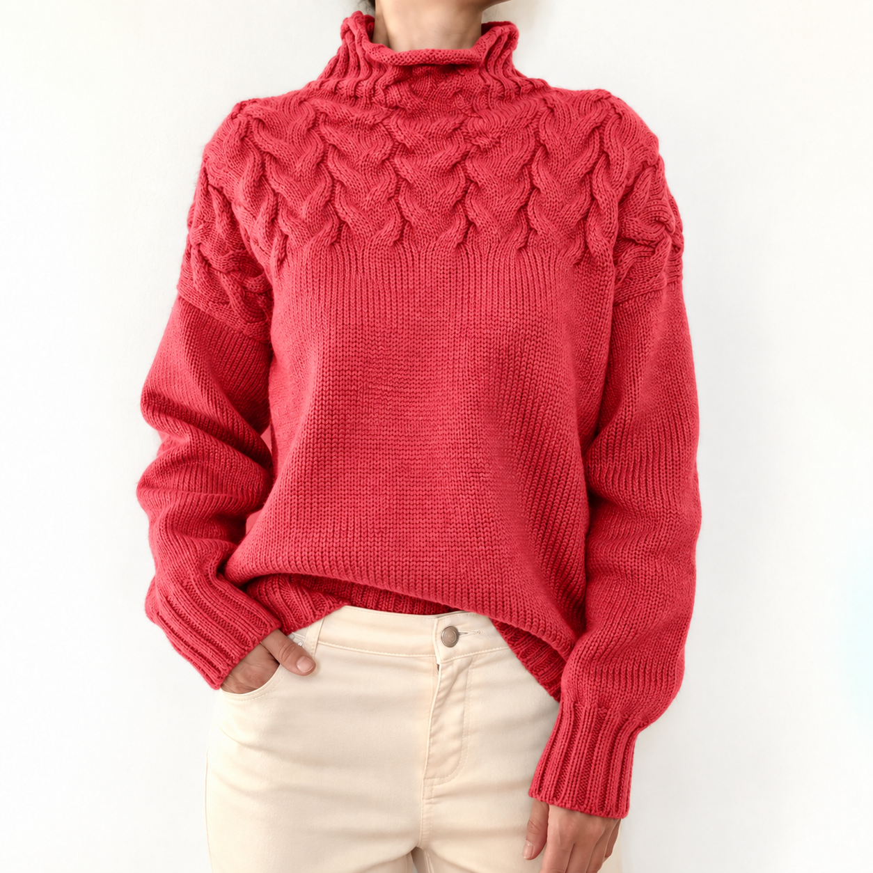 Chasie | Pull à col roulé confortable Rouge clair, photo studio