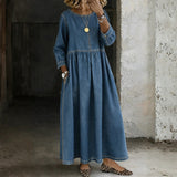 Robe en Jean Longue à Col Claudine