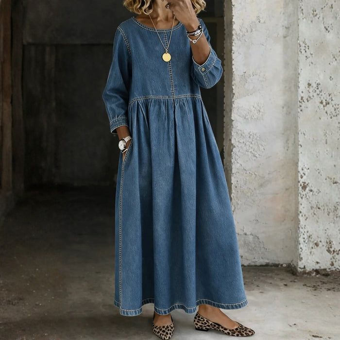 Robe en Jean Longue à Col Claudine