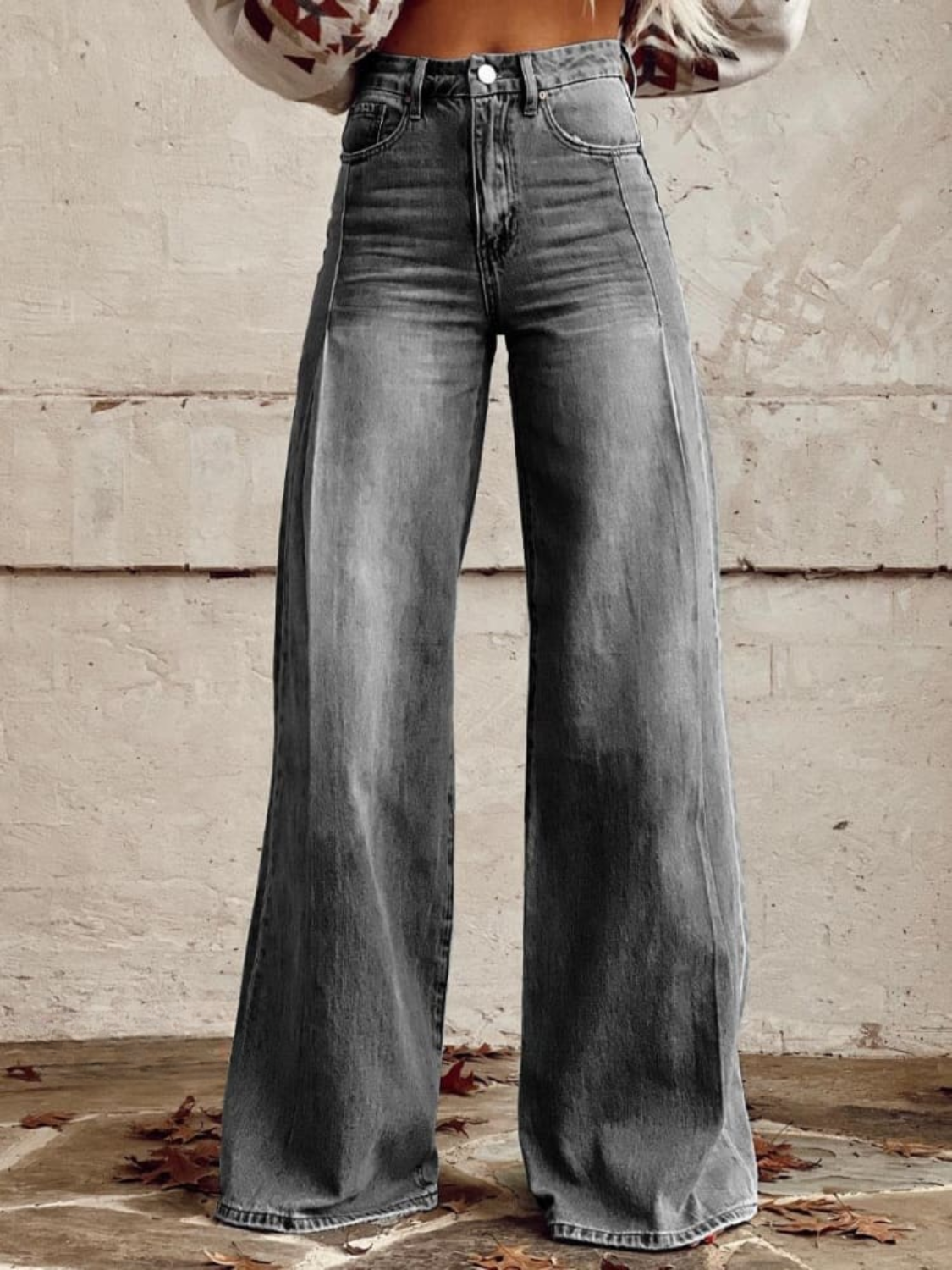 Gisela | Pantalon palazzo à taille élastiquée Gris, photo studio
