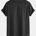 Ensemble — chemise rayée en coton mélangé à col officier & pantalon en lin à jambe droite