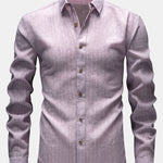 Chemise boutonnée en lin rayé à manches longues