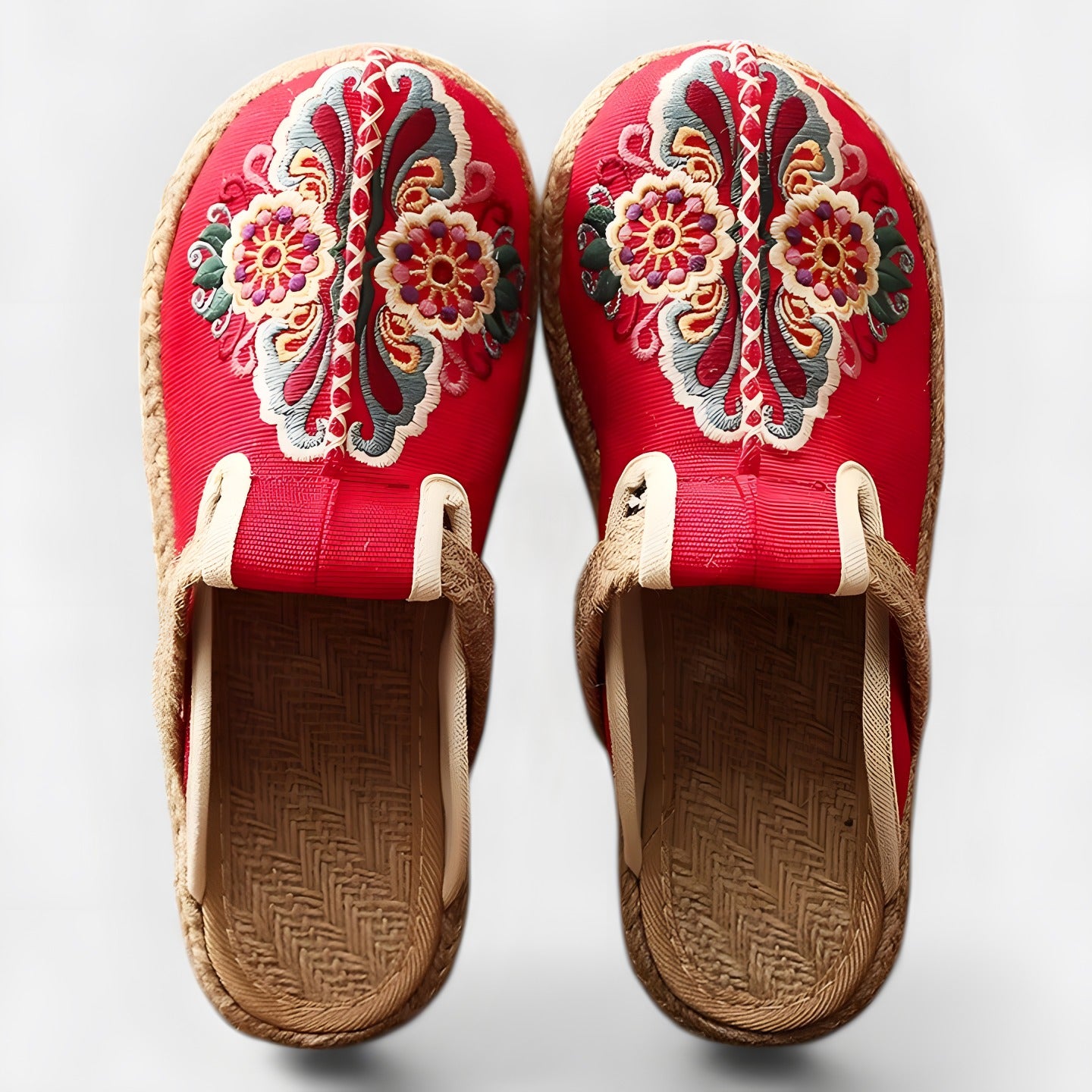 Laurette | Sandales femme plates brodées Rouge