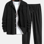 Ensemble Améline — chemise en velours côtelé à col cubain et manches longues & pantalon en velours côtelé