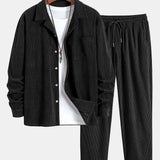 Ensemble Améline — chemise en velours côtelé à col cubain et manches longues & pantalon en velours côtelé