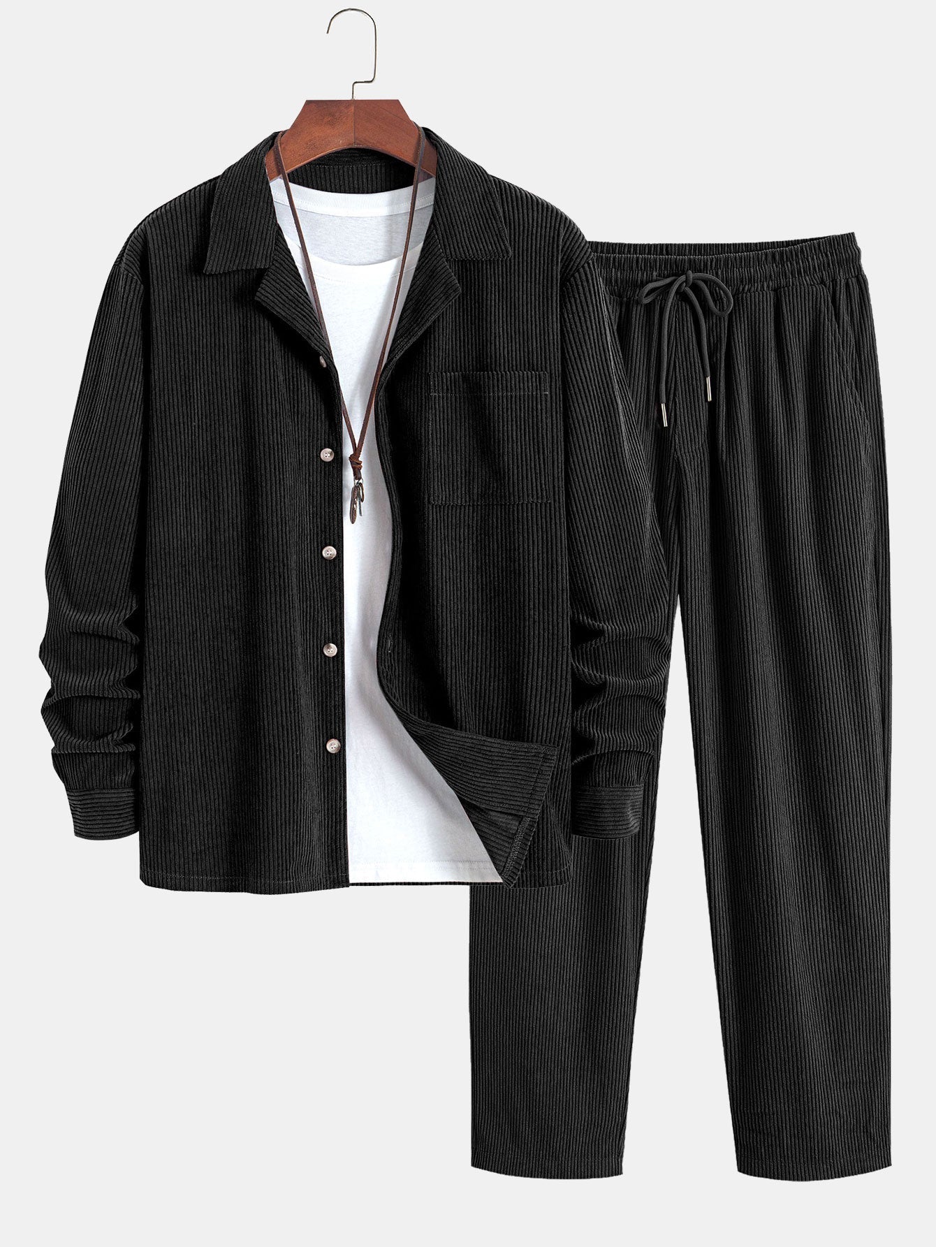 Ensemble Améline — chemise en velours côtelé à col cubain et manches longues & pantalon en velours côtelé