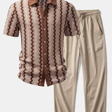 Ensemble — chemise jacquard à carreaux & pantalon texturé froissé à jambe droite