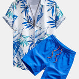 Ensemble — chemise à imprimé feuilles tropicales & short de bain mi-long à cordon