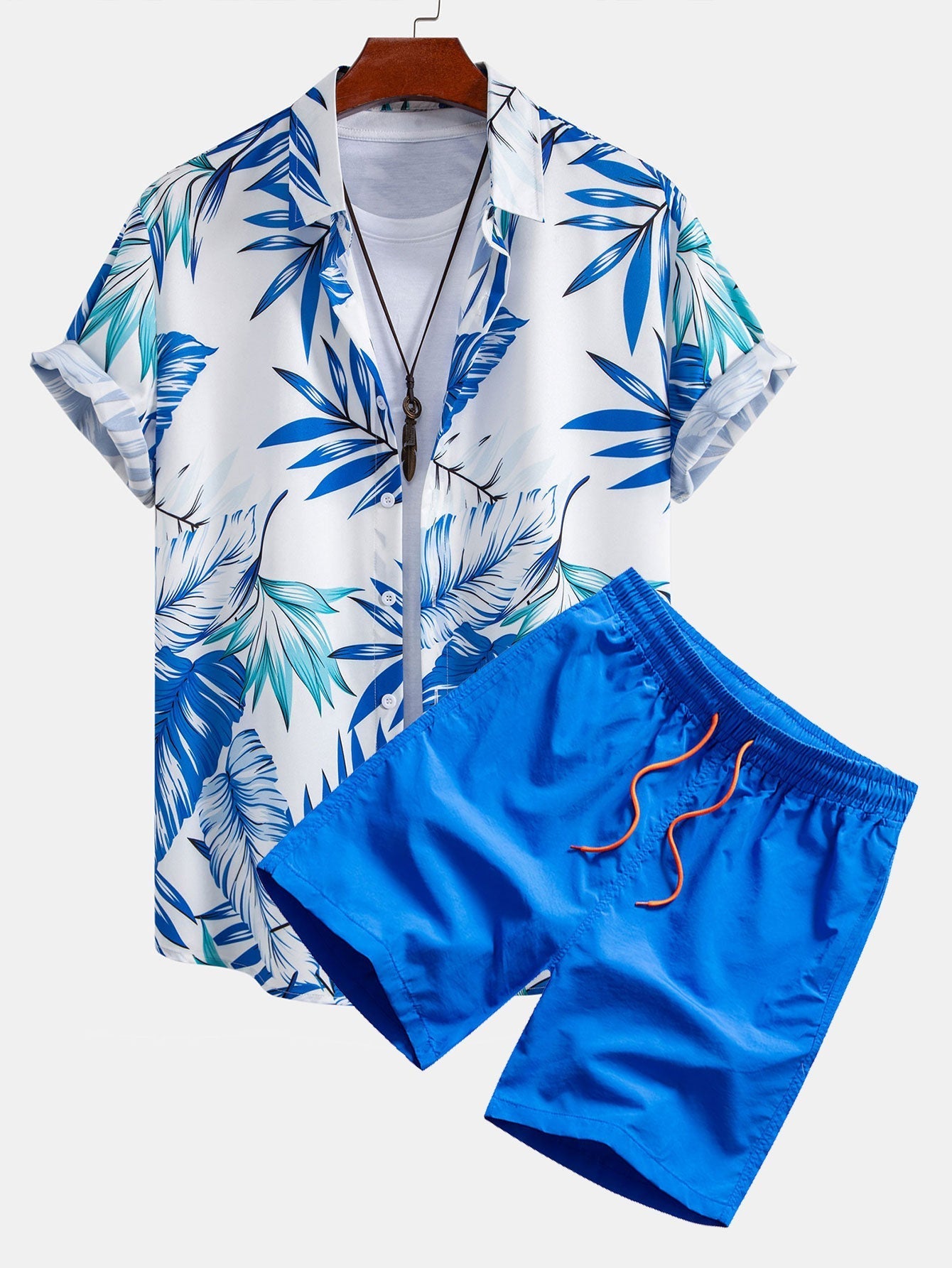 Ensemble — chemise à imprimé feuilles tropicales & short de bain mi-long à cordon
